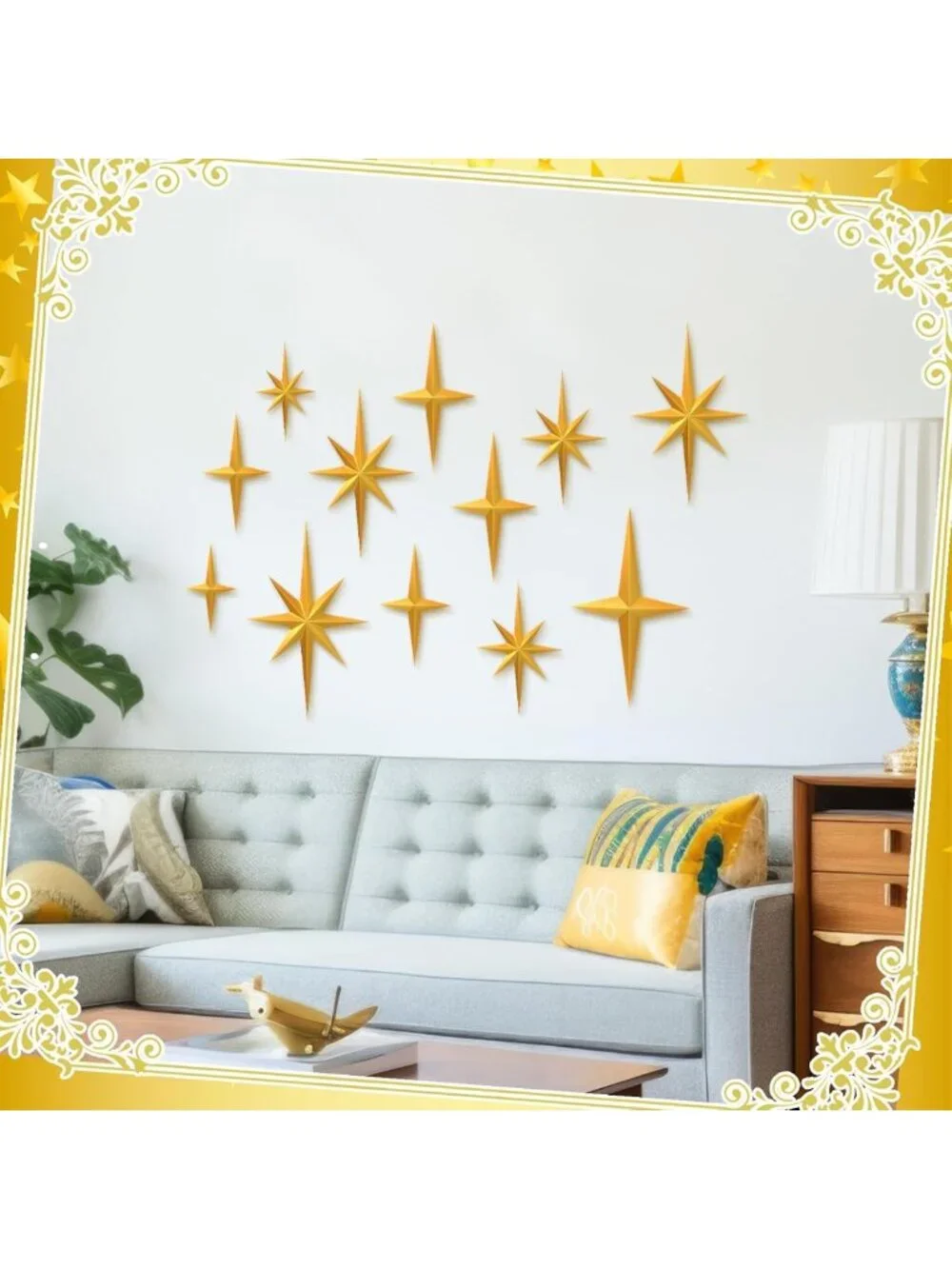 12 Pcs Mid Century Modern Starburst Wall Art Sculpture - Retro 3D Home Decor